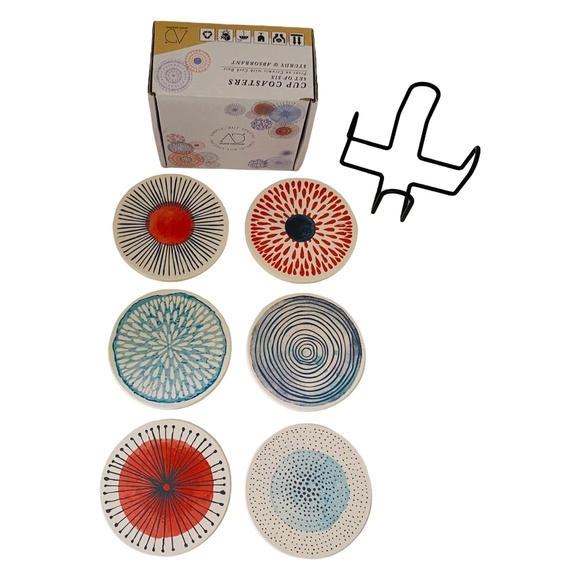 Set of 6 Coasters Round Ceramic Stone Coasters Cork Base 4" New - Picture 3 of 9